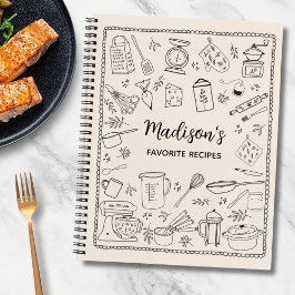 Cuaderno Personalized Hand Drawn Kitchen Utensils Recipe