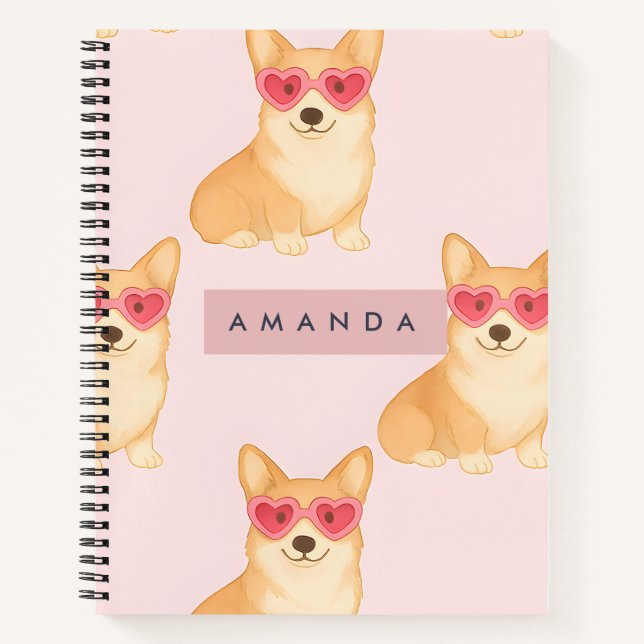 Cuaderno Personalized Kawaii Corgi with Heart Sunglasses (Anverso)
