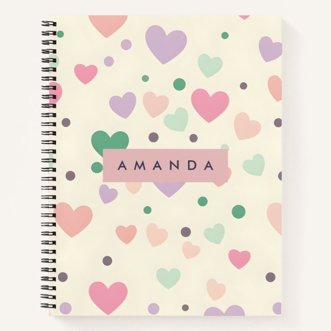Cuaderno Personalized Kawaii Pastel Hearts & Dots (Anverso)