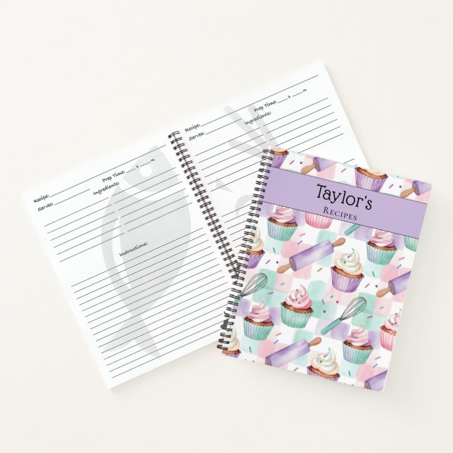Cuaderno Personalized Keepsake Recipes Lavender Teal Cakes (Interior)