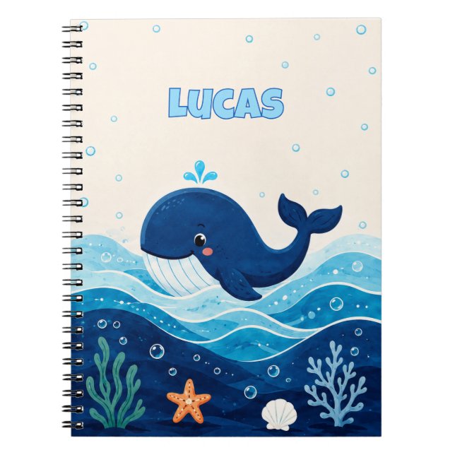 Cuaderno Personalized Kids Ocean Whale Name Notebook (Frente)