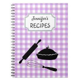 Cuaderno Personalized Lilac Gingham Plaid Pattern Recipe