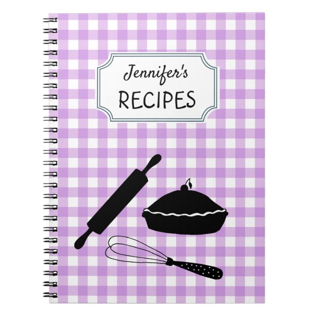 Cuaderno Personalized Lilac Gingham Plaid Pattern Recipe (Frente)