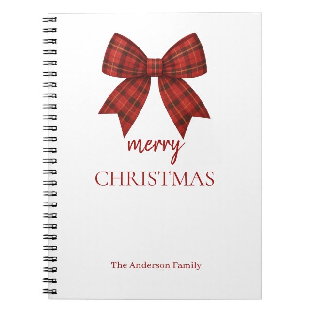 Cuaderno Personalized Merry Christmas | Red Plaid Bow (Frente)
