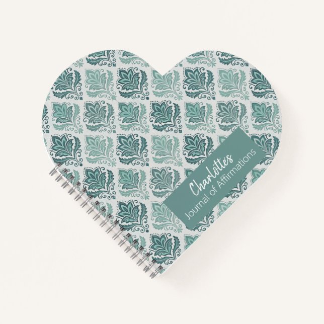 Cuaderno Personalized Modern Teal Nordic Damask (Anverso)