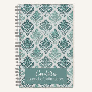 Cuaderno Personalized Modern Teal Nordic Damask