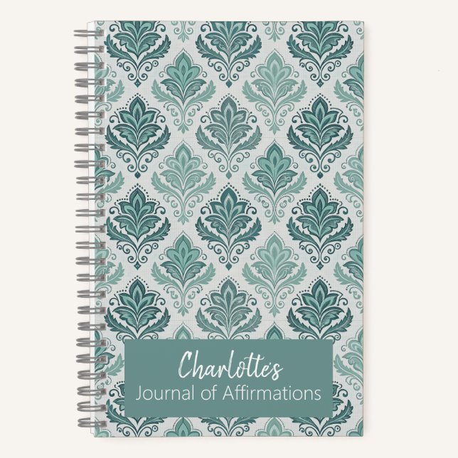 Cuaderno Personalized Modern Teal Nordic Damask (Anverso)