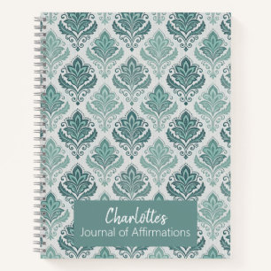 Cuaderno Personalized Modern Teal Nordic Damask