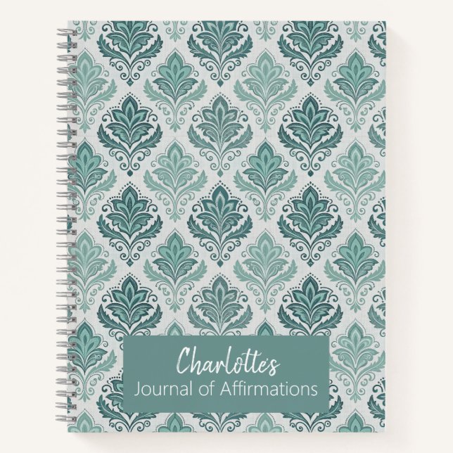 Cuaderno Personalized Modern Teal Nordic Damask (Anverso)