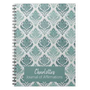 Cuaderno Personalized Modern Teal Nordic Damask