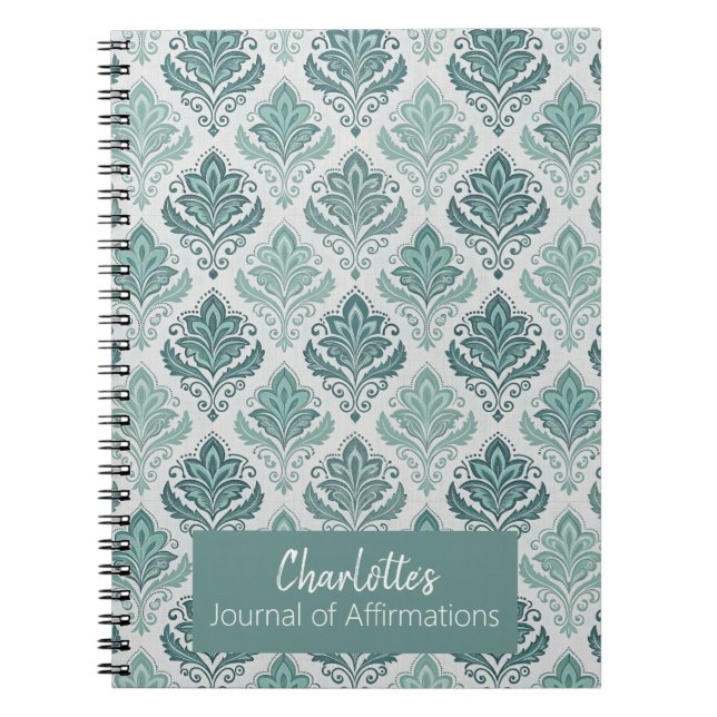 Cuaderno Personalized Modern Teal Nordic Damask (Frente)