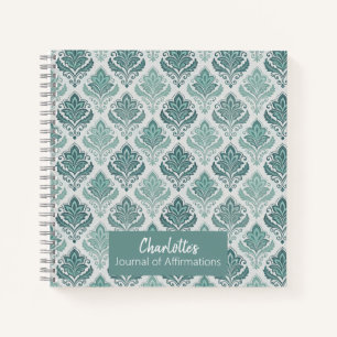 Cuaderno Personalized Modern Teal Nordic Damask