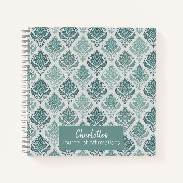 Cuaderno Personalized Modern Teal Nordic Damask (Anverso)