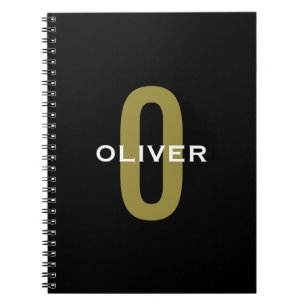 Cuaderno Personalized Monogram Black Gold White Name