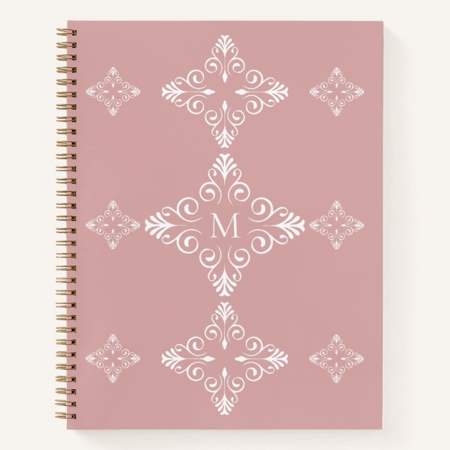 Cuaderno Personalized Monogram Dusty Rose Vector Pattern (Anverso)