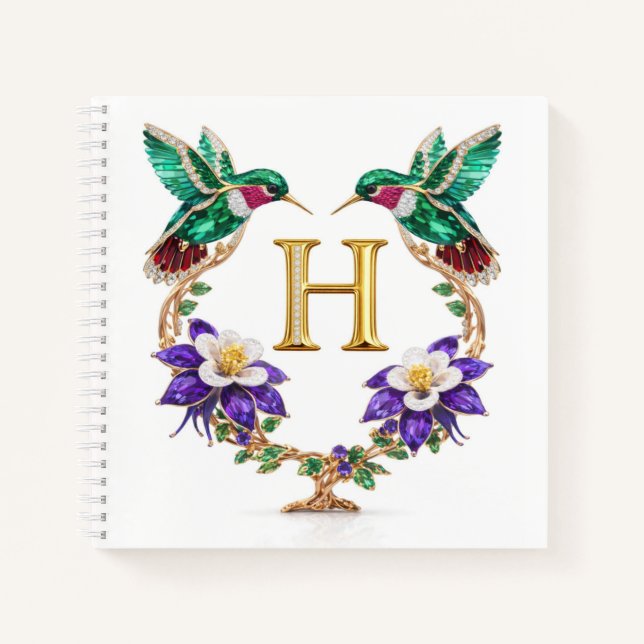 Cuaderno Personalized Monogram H Jeweled Hummingbird Gift (Anverso)
