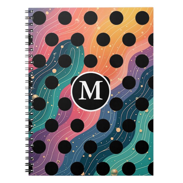 Cuaderno Personalized Monogrammed Black & White Polka Dots (Frente)