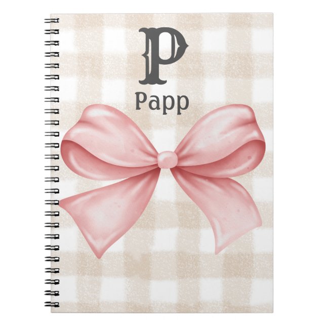 Cuaderno Personalized Monogrammed Gingham Coquette Bow (Frente)
