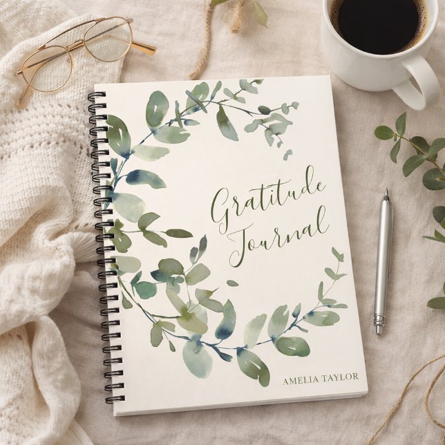 Cuaderno Personalized Name Eucalyptus Watercolor Gratitude (Subido por el creador)