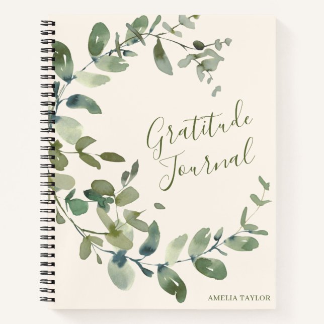 Cuaderno Personalized Name Eucalyptus Watercolor Gratitude (Anverso)