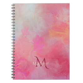 Cuaderno Personalized Name + Monogram Pink Watercolor Ink
