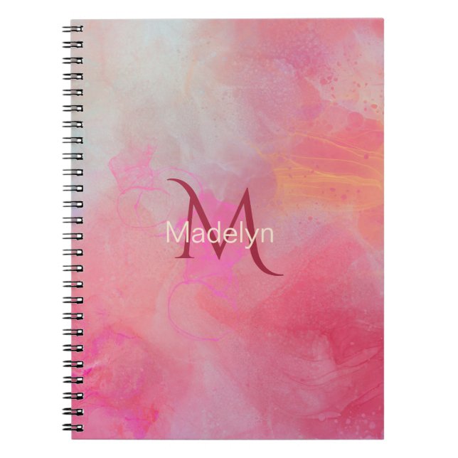 Cuaderno Personalized Name + Monogram Pink Watercolor Ink (Frente)