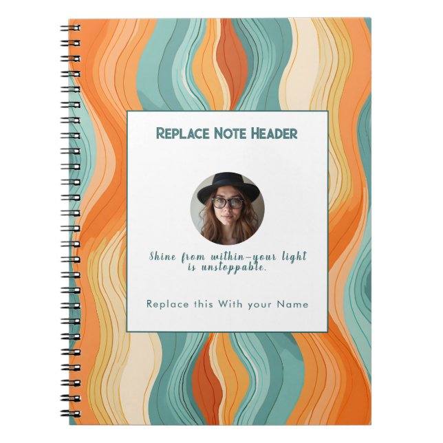 Cuaderno Personalized Orange and Teal Wave Patterned  (Frente)