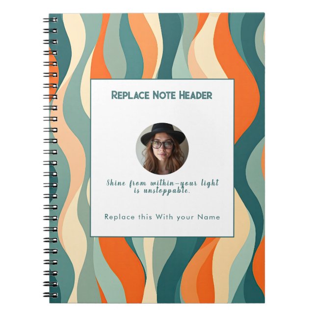Cuaderno Personalized Orange and Teal Wave Patterned  (Frente)