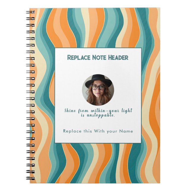 Cuaderno Personalized Orange and Teal Wave Patterned  (Frente)