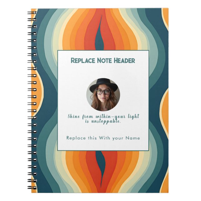 Cuaderno Personalized Orange and Teal Wave Patterned  (Frente)