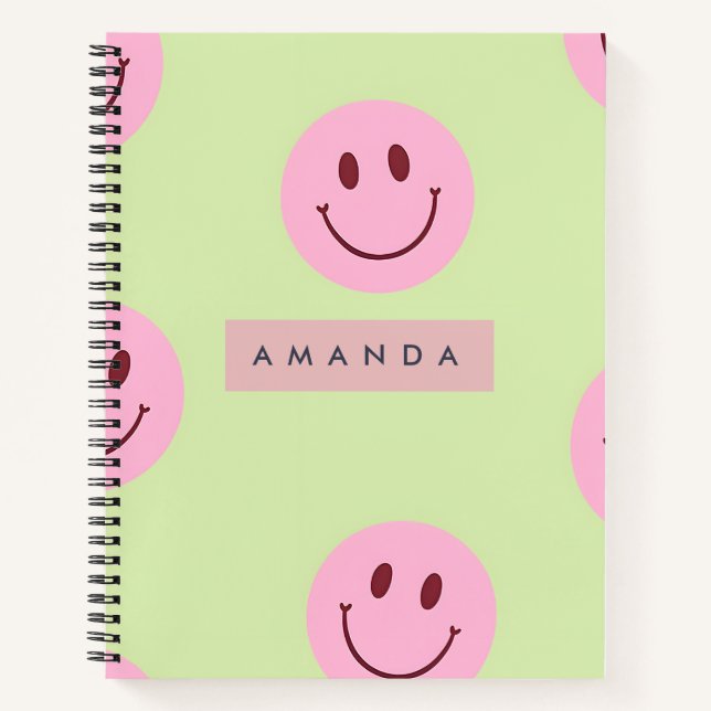 Cuaderno Personalized Pastel Green & Pink Smiley Face  (Anverso)
