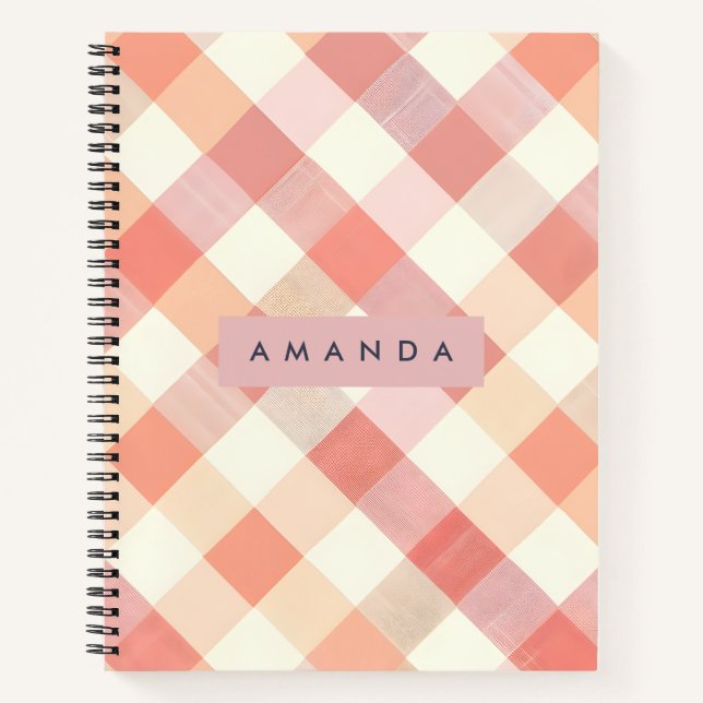 Cuaderno Personalized Pastel Peach Checkered Modern  (Anverso)