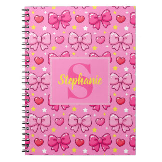 Cuaderno Personalized Pink Bows Hearts Stars