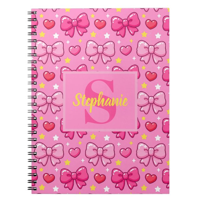 Cuaderno Personalized Pink Bows Hearts Stars (Frente)