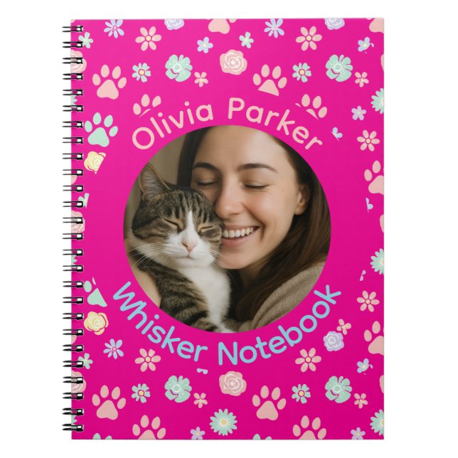 Cuaderno Personalized Pink Cat Photo & Name Spiral Notebook (Frente)