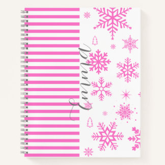 Cuaderno Personalized Pink Christmas Snowflake Notebook