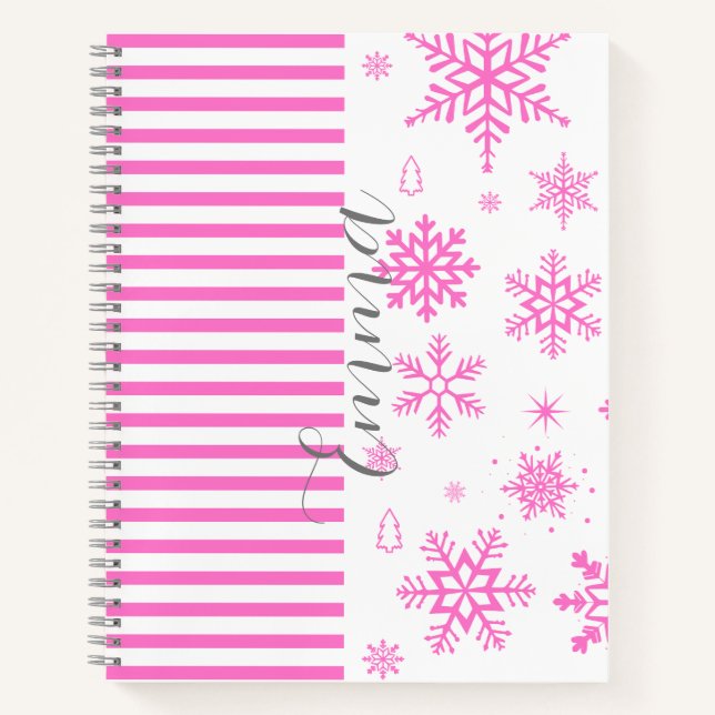 Cuaderno Personalized Pink Christmas Snowflake Notebook (Anverso)