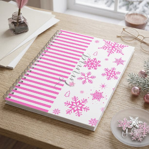 Cuaderno Personalized Pink Christmas Snowflake Notebook