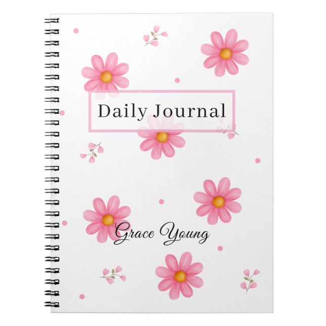 Cuaderno Personalized Pink Daisy Daily Journal Custom Name (Frente)