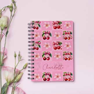 Cuaderno Personalized Pink Gingham Cherry Blossom