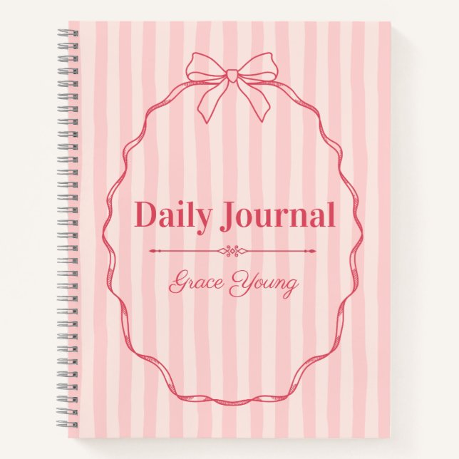 Cuaderno Personalized Pink Ribbon Name Custom Elegant (Anverso)