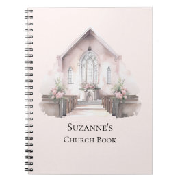 Cuaderno Personalized Pink Watercolor Church Book