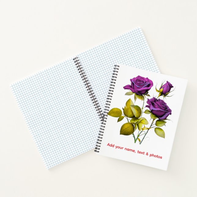 Cuaderno Personalized Purple Rose Notebook | Add Your Name (Interior)