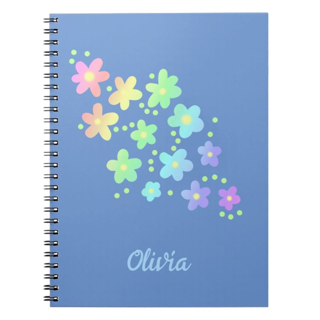 Cuaderno Personalized Rainbow Flowers on Blue Notebook (Frente)