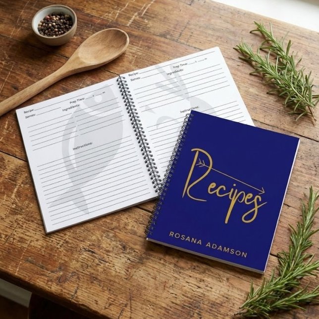 Cuaderno Personalized Recipe Journal (Indigo Blue & Gold) (Personalized Indigo Recipe Book)
