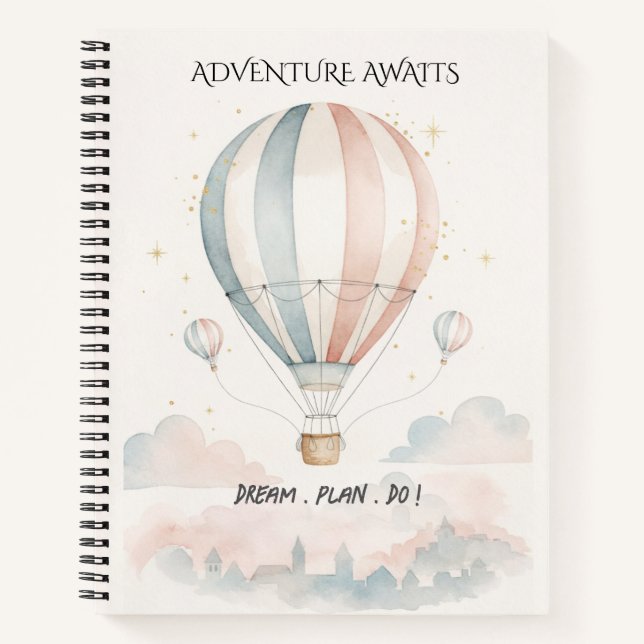 Cuaderno Personalized Red/Blue Stripe Hot Air Balloon (Anverso)