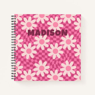 Cuaderno Personalized Retro Groovy Pink Daisy Flower Hippie