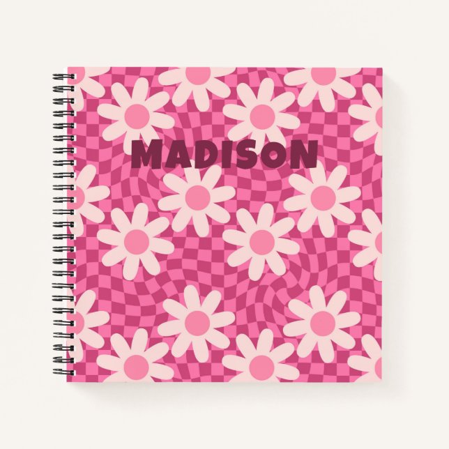 Cuaderno Personalized Retro Groovy Pink Daisy Flower Hippie (Anverso)