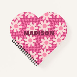 Cuaderno Personalized Retro Groovy Pink Daisy Flower Hippie