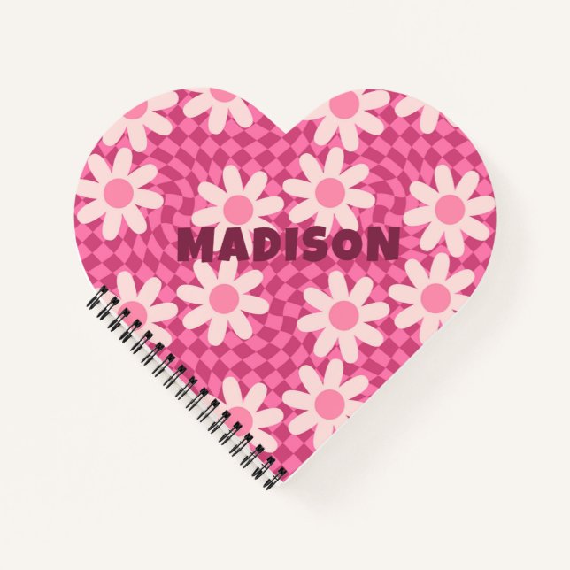 Cuaderno Personalized Retro Groovy Pink Daisy Flower Hippie (Anverso)
